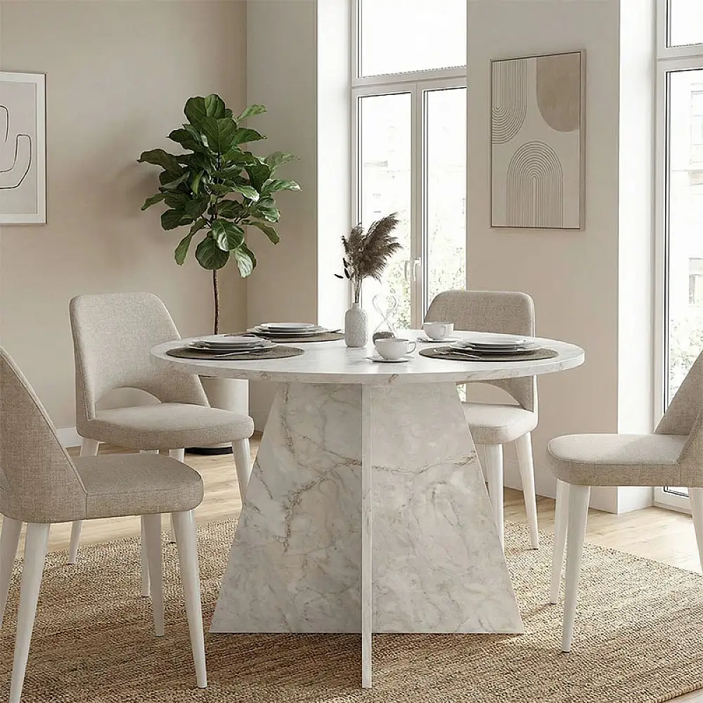 Τραπέζι Tailor Megapap χρώμα λευκό εφέ μαρμάρου Ø120x75,7εκ. | GP042-0371,2