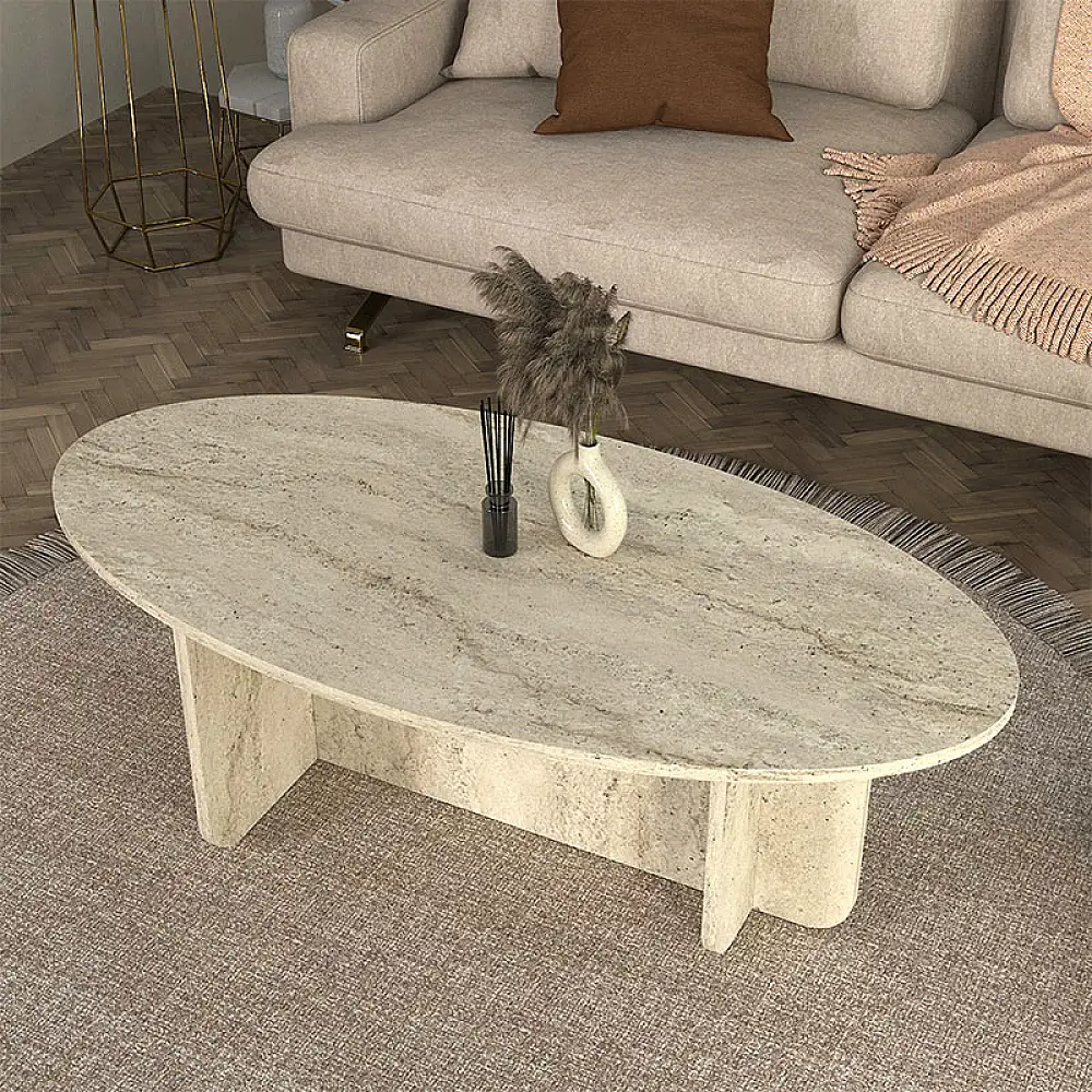 Τραπεζάκι σαλονιού Ravey Megapap χρώμα travertine 120x60x39,6εκ. | GP042-0372,1