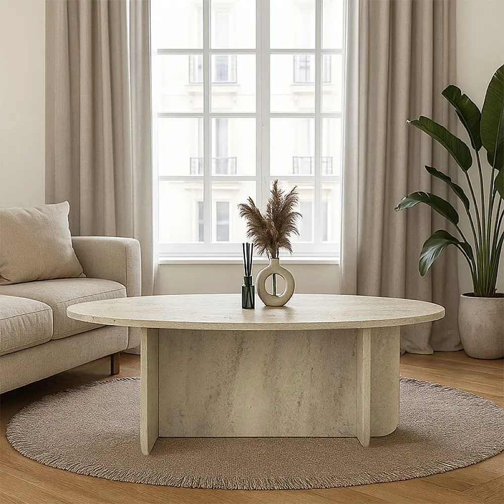 Τραπεζάκι σαλονιού Ravey Megapap χρώμα travertine 120x60x39,6εκ. | GP042-0372,1