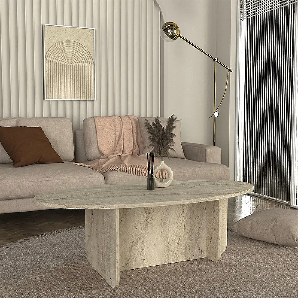 Τραπεζάκι σαλονιού Ravey Megapap χρώμα travertine 120x60x39,6εκ. | GP042-0372,1