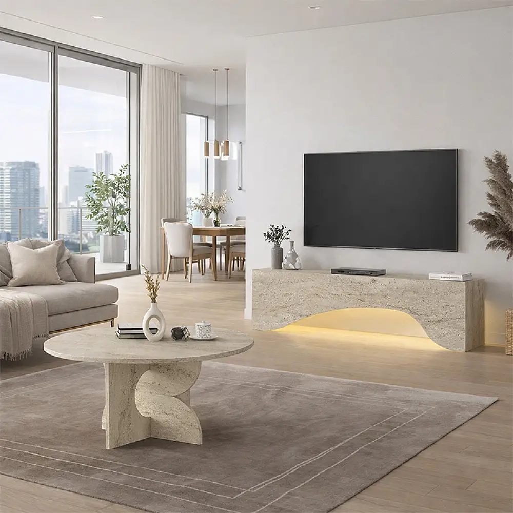 Έπιπλο τηλεόρασης Mara Megapap με LED χρώμα travertine 150x31,4x40εκ. | GP042-0373,1