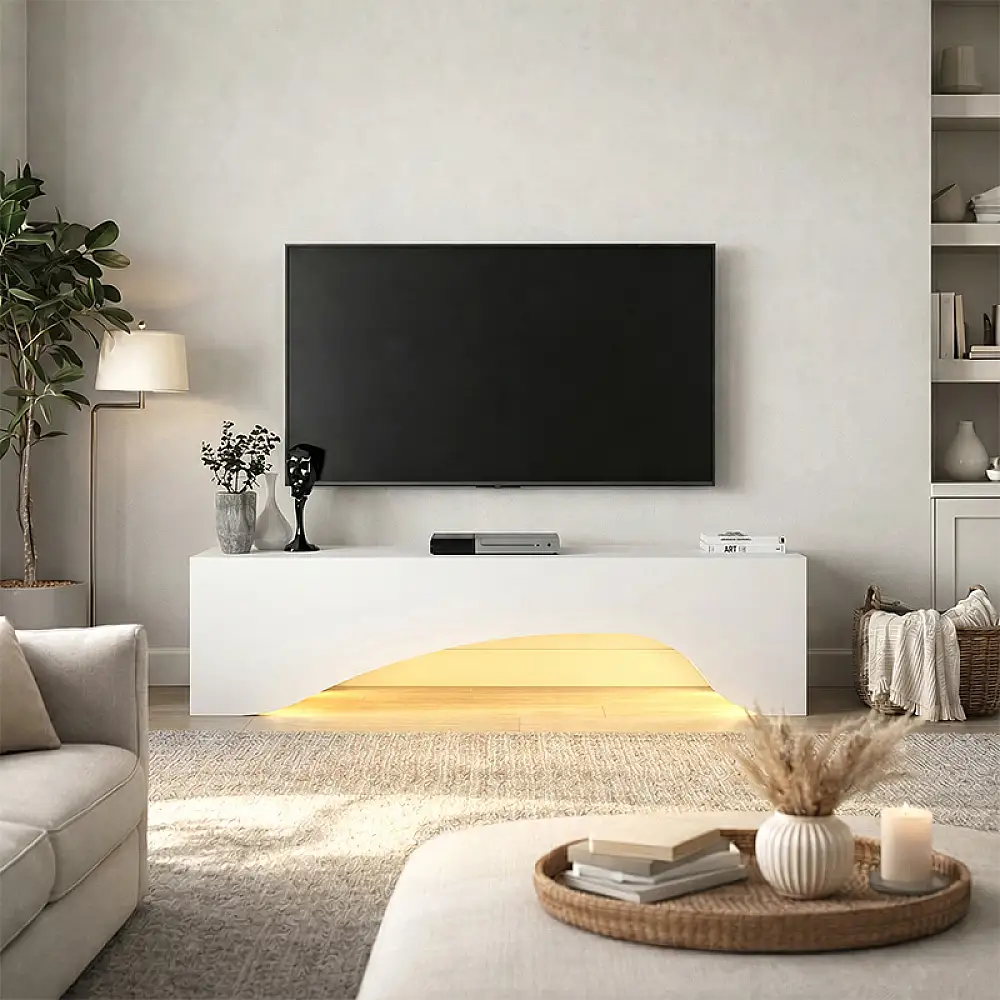 Έπιπλο τηλεόρασης Mara Megapap με LED χρώμα λευκό 150x31,4x40εκ. | GP042-0373,2