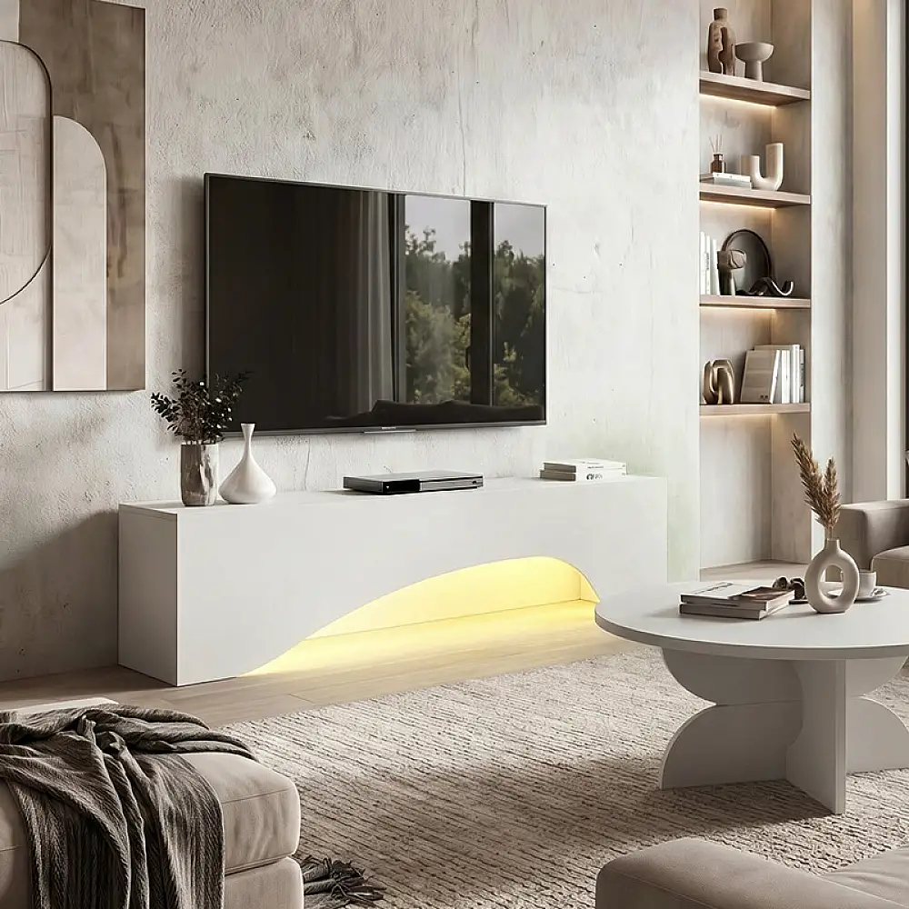 Έπιπλο τηλεόρασης Mara Megapap με LED χρώμα λευκό 150x31,4x40εκ. | GP042-0373,2