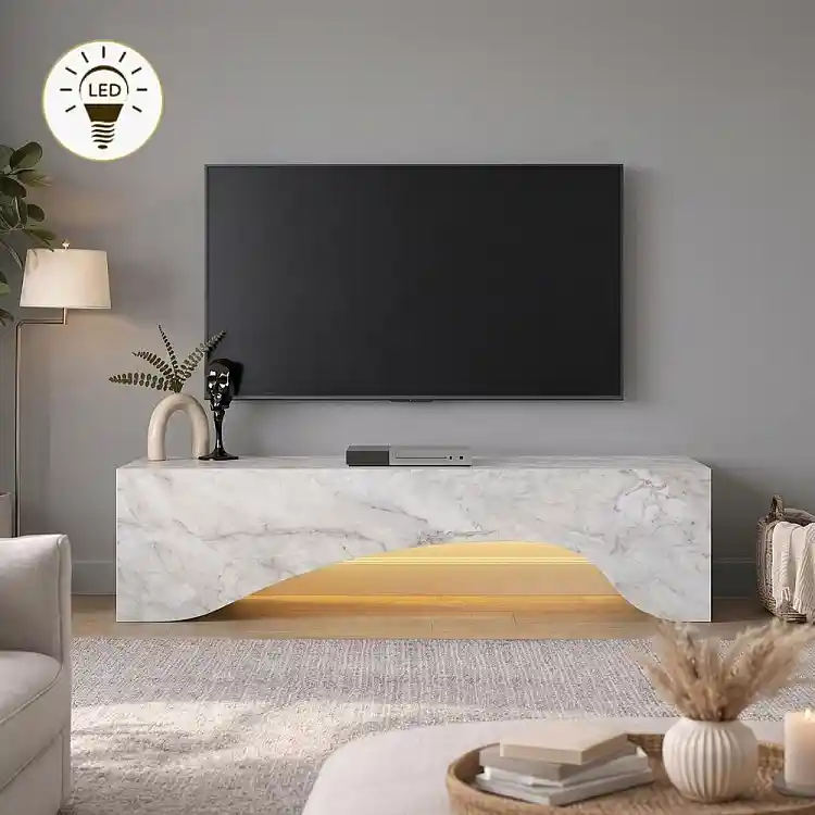 Έπιπλο τηλεόρασης Mara Megapap με LED χρώμα λευκό εφέ μαρμάρου 150x31,4x40εκ. | GP042-0373,4