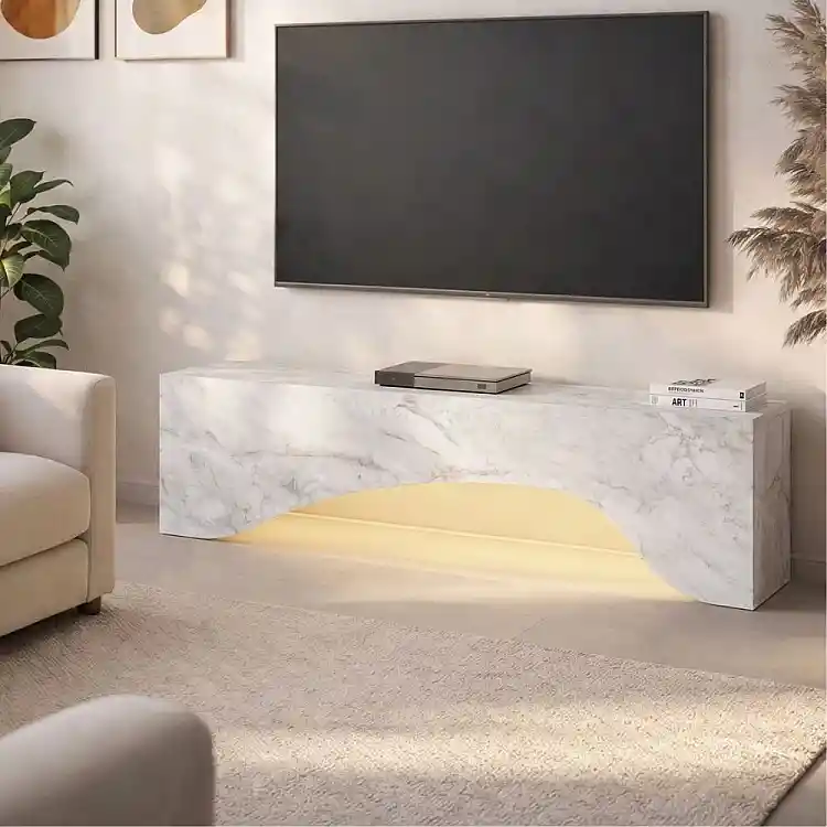 Έπιπλο τηλεόρασης Mara Megapap με LED χρώμα λευκό εφέ μαρμάρου 150x31,4x40εκ. | GP042-0373,4