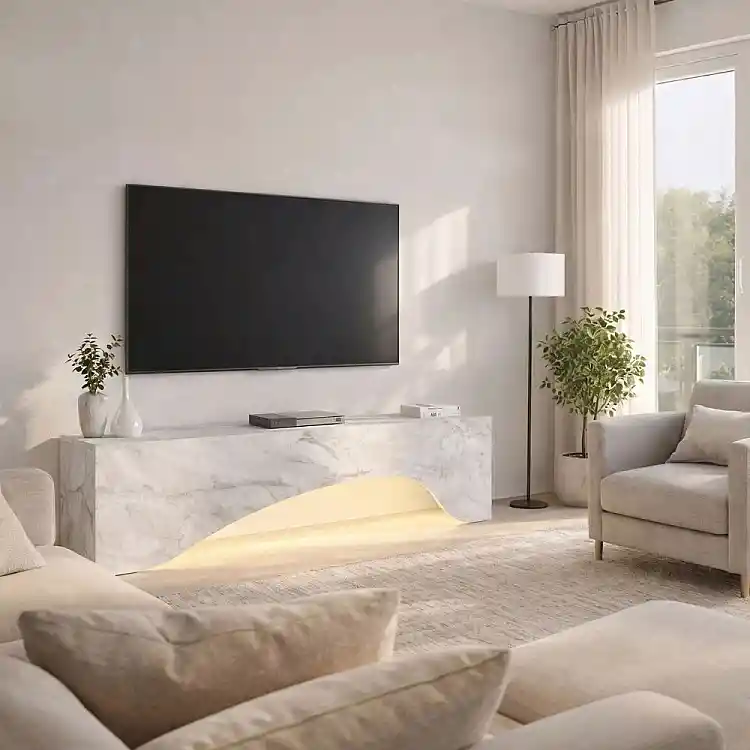 Έπιπλο τηλεόρασης Mara Megapap με LED χρώμα λευκό εφέ μαρμάρου 150x31,4x40εκ. | GP042-0373,4