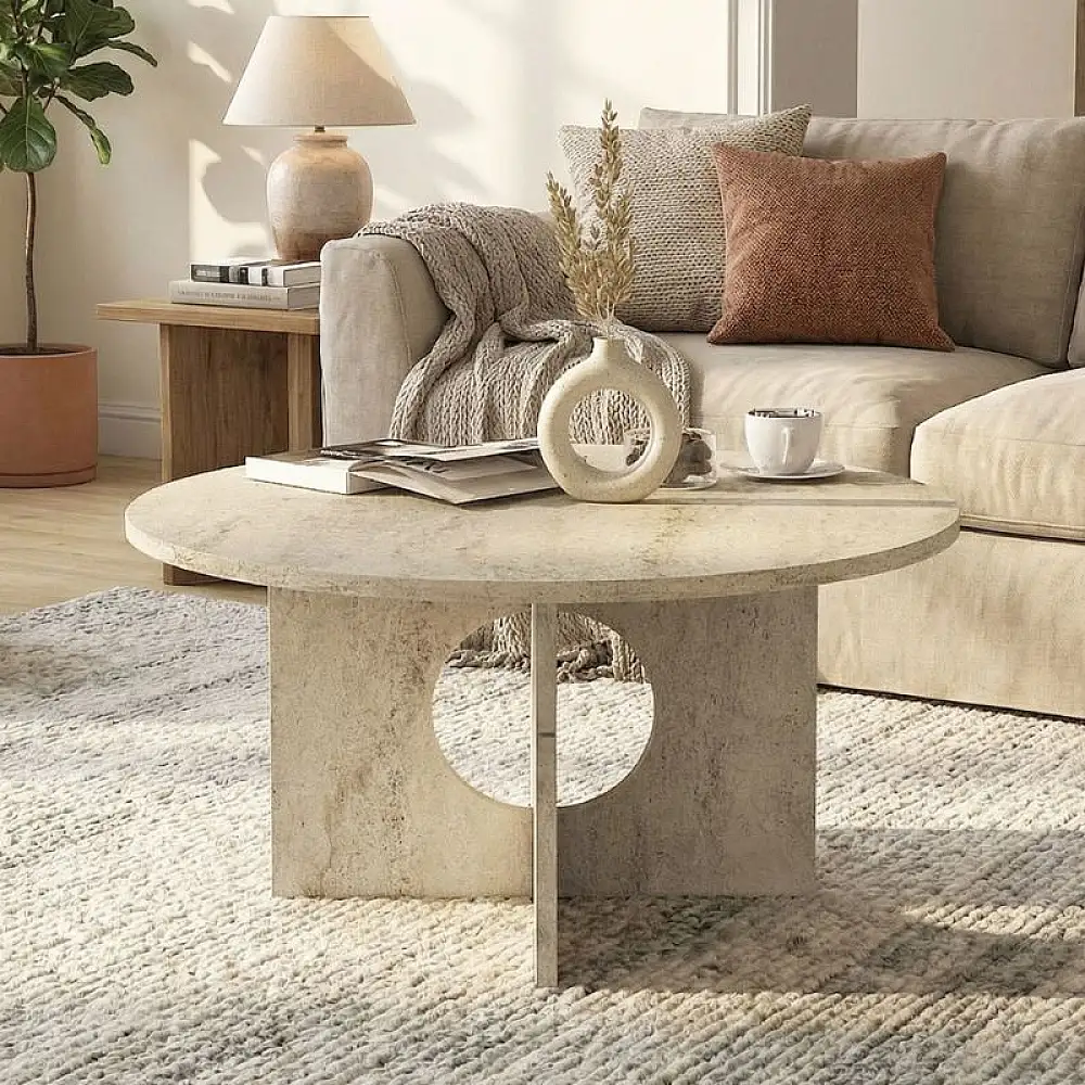 Τραπεζάκι σαλονιού Mara Megapap χρώμα travertine Ø75x36,8εκ. | GP042-0374,1