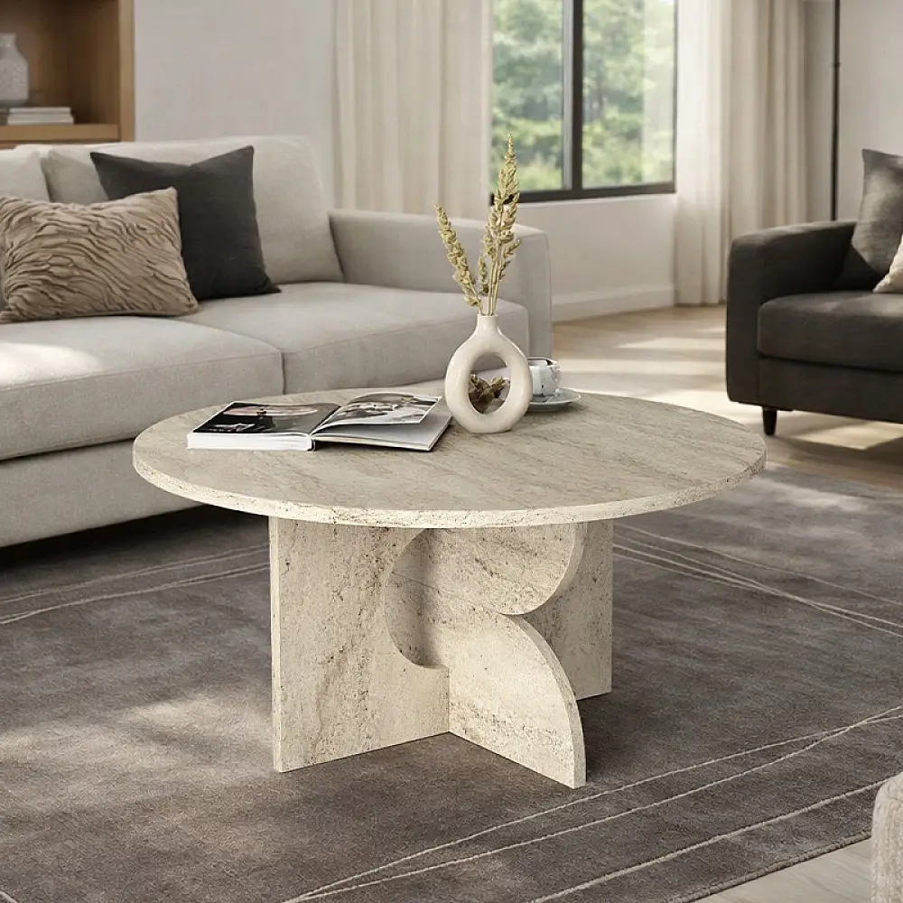 Τραπεζάκι σαλονιού Mara Megapap χρώμα travertine Ø75x36,8εκ. | GP042-0374,1