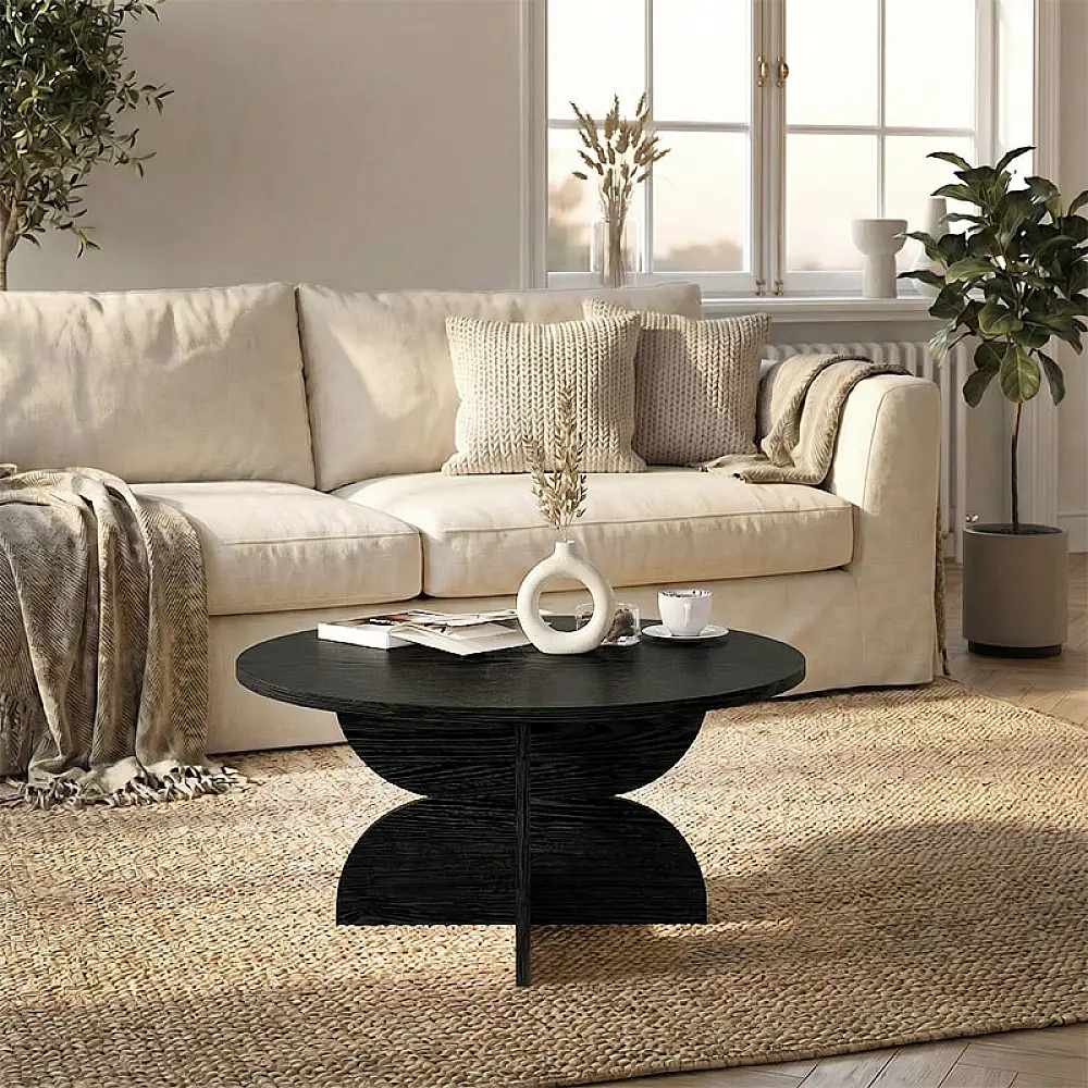 Τραπεζάκι σαλονιού Mara Megapap χρώμα sencron black Ø75x36,8εκ. | GP042-0374,3
