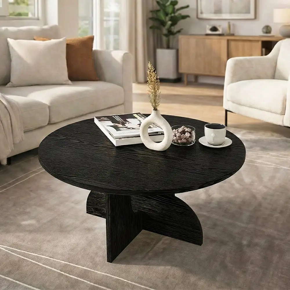 Τραπεζάκι σαλονιού Mara Megapap χρώμα sencron black Ø75x36,8εκ. | GP042-0374,3