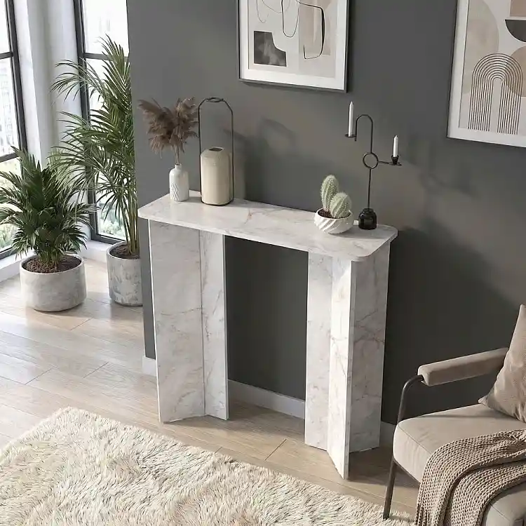 Κονσόλα Mara Megapap χρώμα λευκό εφέ μαρμάρου 90x29,6x91,8εκ. | GP042-0375,2
