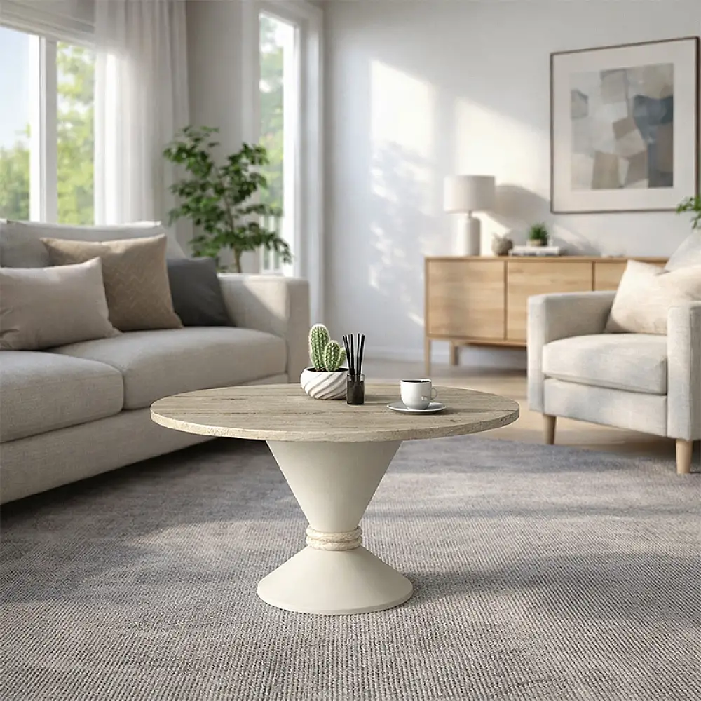 Τραπεζάκι σαλονιού Lepper Megapap χρώμα travertine - sandstone Ø75x39,8εκ. | GP042-0378,1