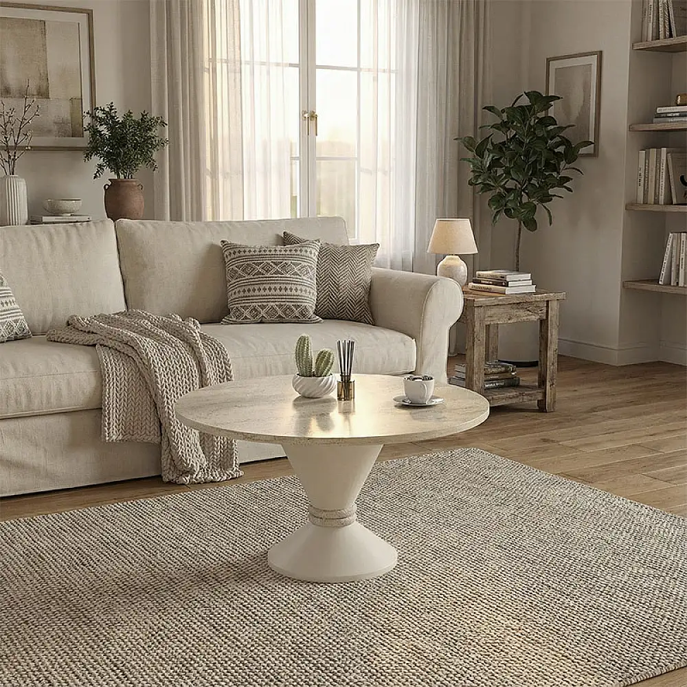 Τραπεζάκι σαλονιού Lepper Megapap χρώμα travertine - sandstone Ø75x39,8εκ. | GP042-0378,1