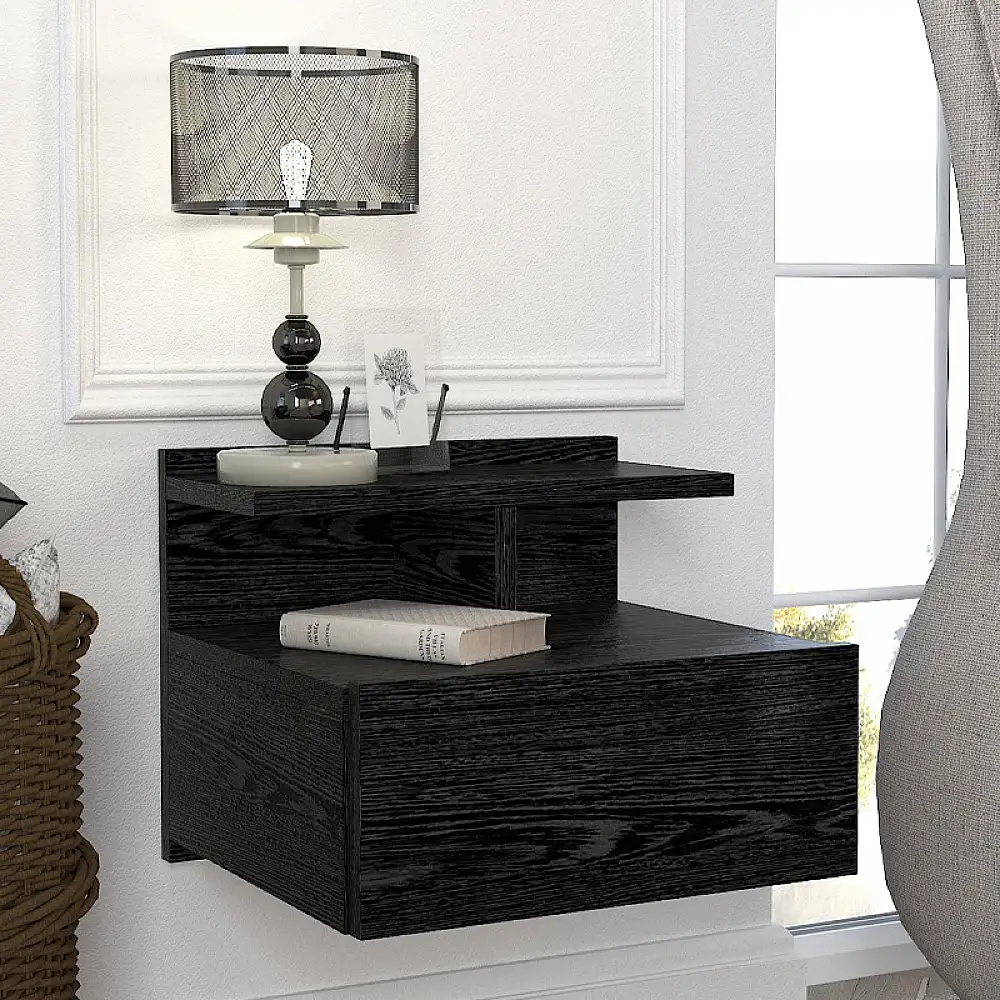 Κομοδίνο επιτοίχιο Mislina Megapap χρώμα sencron black 40x33,2x32εκ. | GP042-0385,1