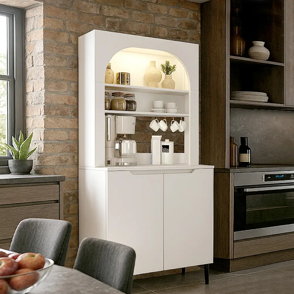 Έπιπλο κουζίνας με LED Melinta 2 Megapap χρώμα λευκό 90x40x181,8εκ. | GP042-0386,1