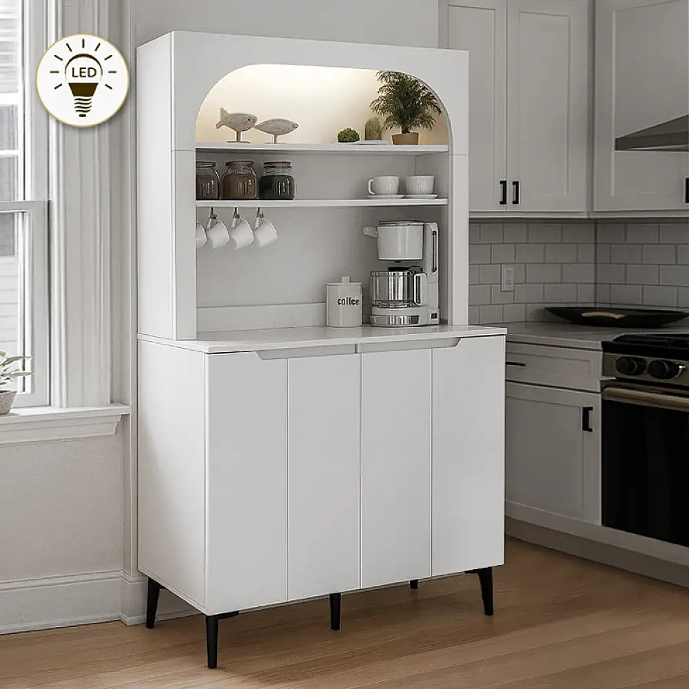 Έπιπλο κουζίνας με LED Melinta 4 Megapap χρώμα λευκό 120x40x181,8εκ. | GP042-0387,1