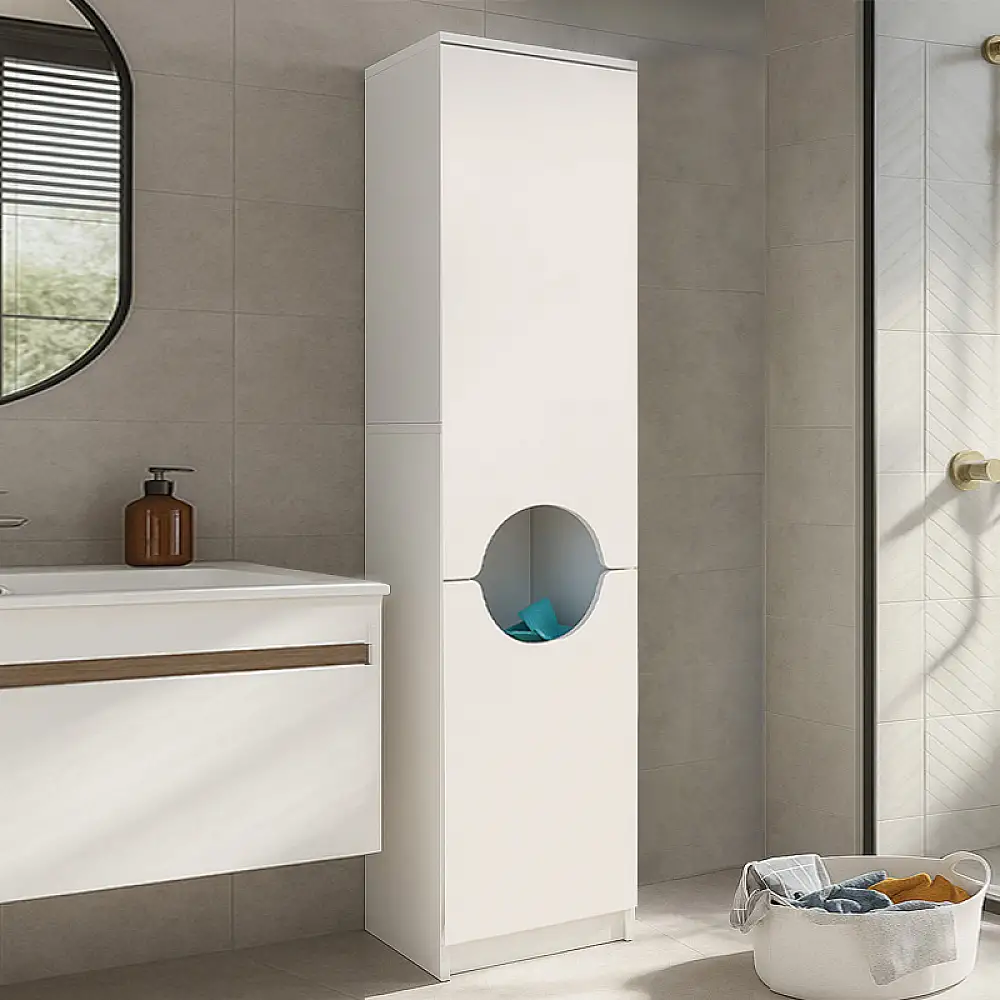 Ντουλάπι με καλάθι απλύτων Verga Megapap χρώμα λευκό 45x40x180εκ. | GP042-0388,1