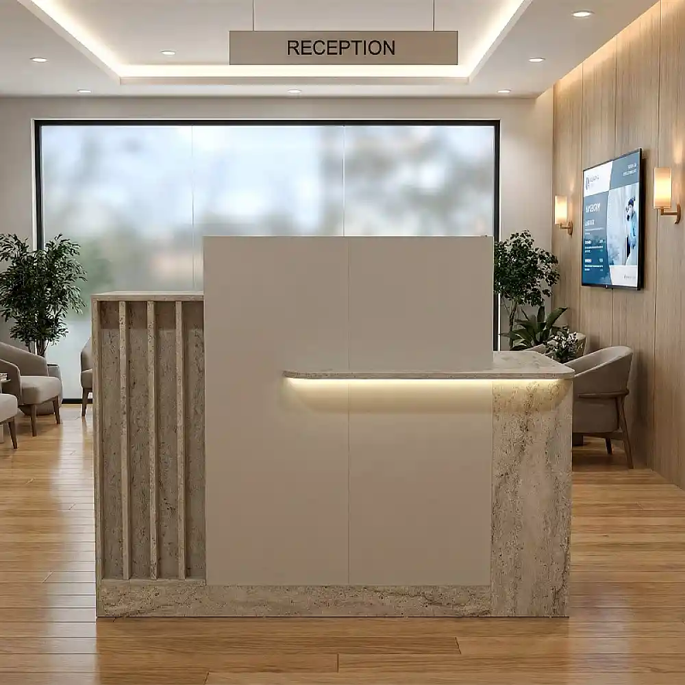 Γραφείο υποδοχής - reception Dayana Megapap με LED χρώμα travertine - sandstone 150x85,2x120εκ. | GP042-0391,1