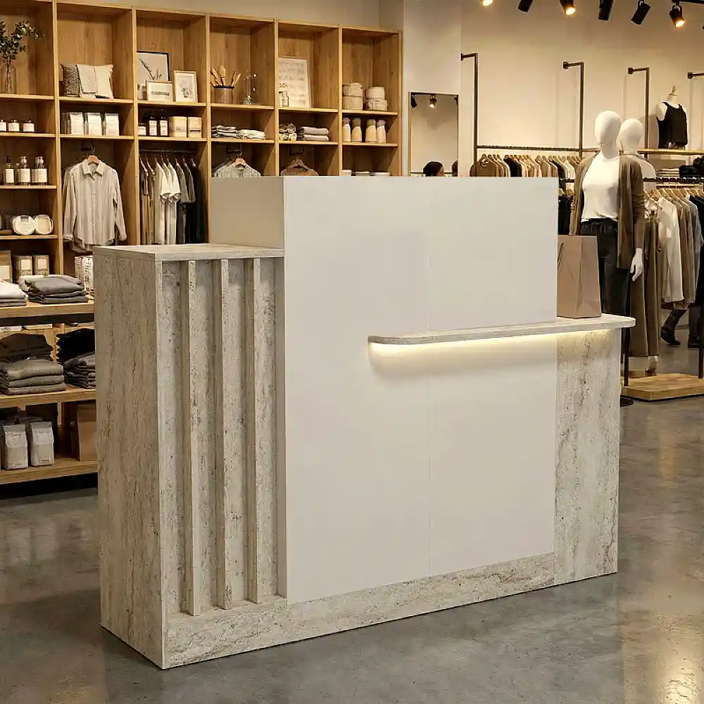 Γραφείο υποδοχής - reception Dayana Megapap με LED χρώμα travertine - sandstone 150x85,2x120εκ. | GP042-0391,1