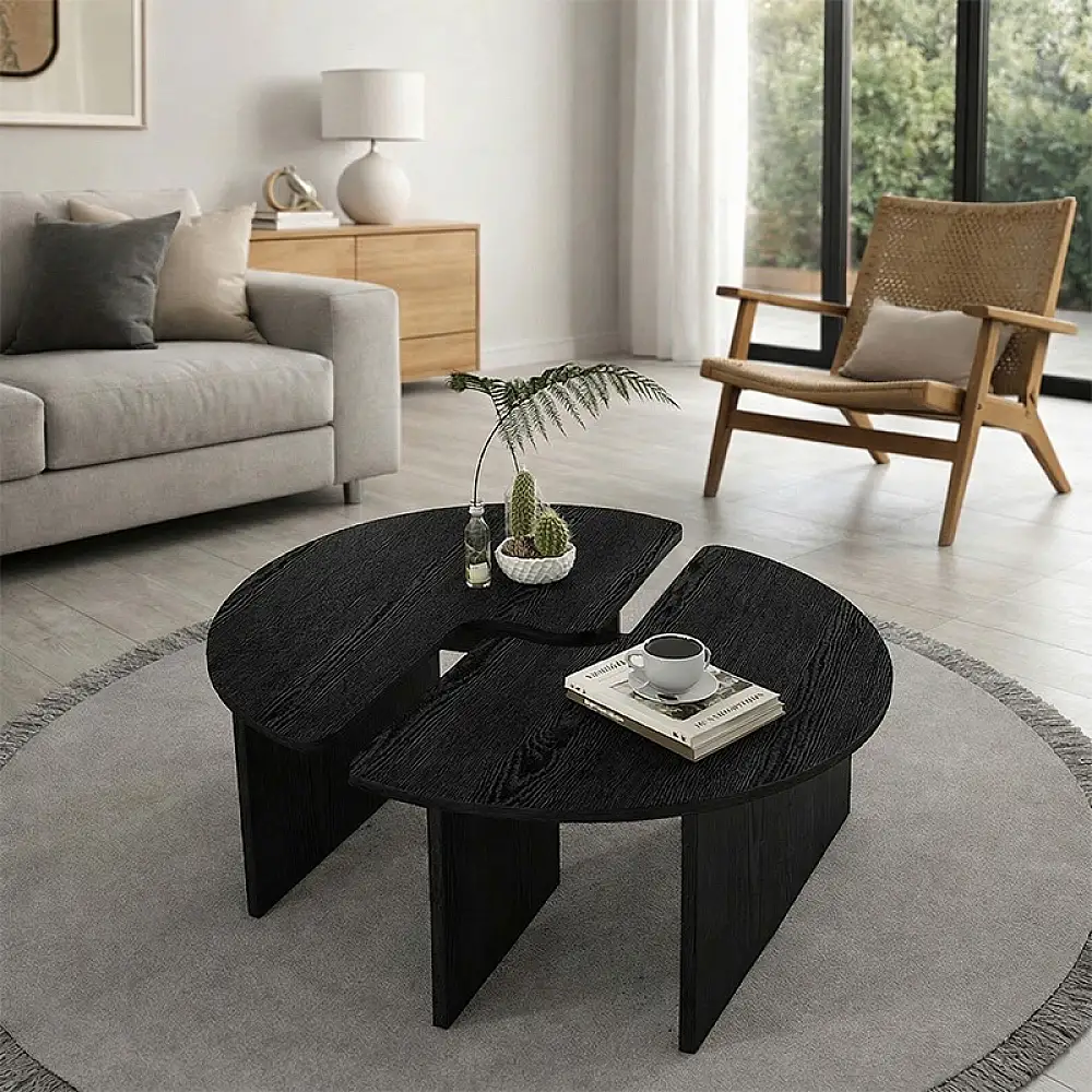 Τραπεζάκι σαλονιού σετ 2 τμχ Dorena Megapap χρώμα sencron black Ø90x41,7εκ. | GP042-0394,1