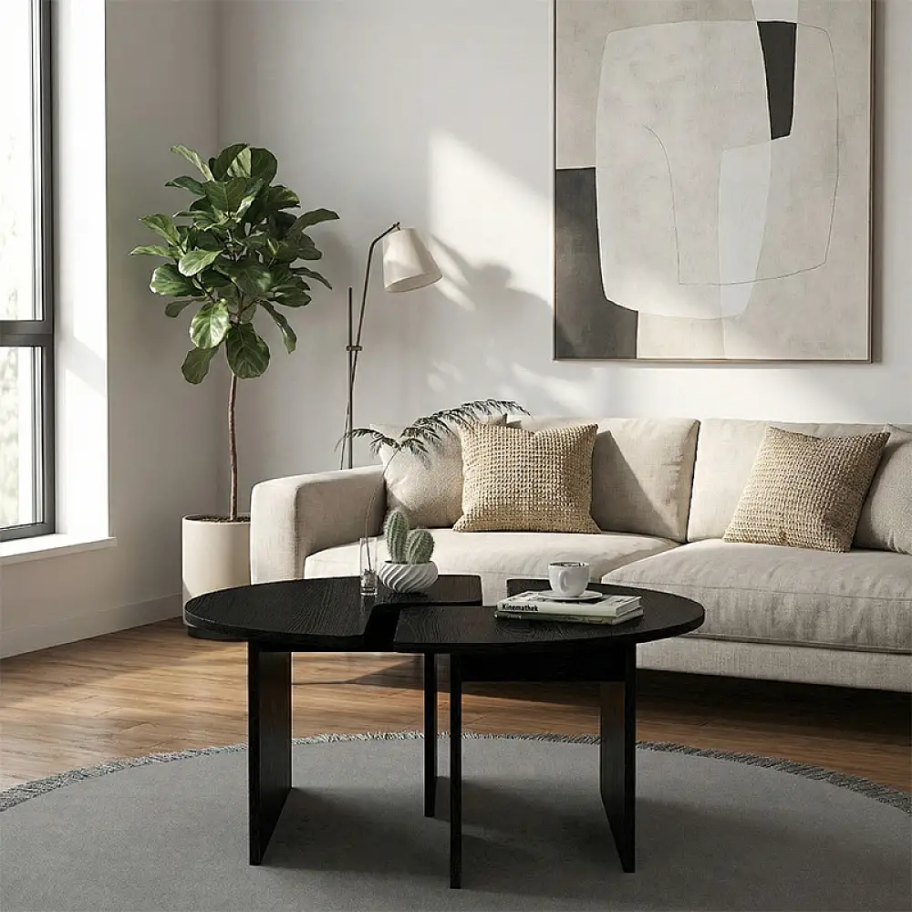 Τραπεζάκι σαλονιού σετ 2 τμχ Dorena Megapap χρώμα sencron black Ø90x41,7εκ. | GP042-0394,1