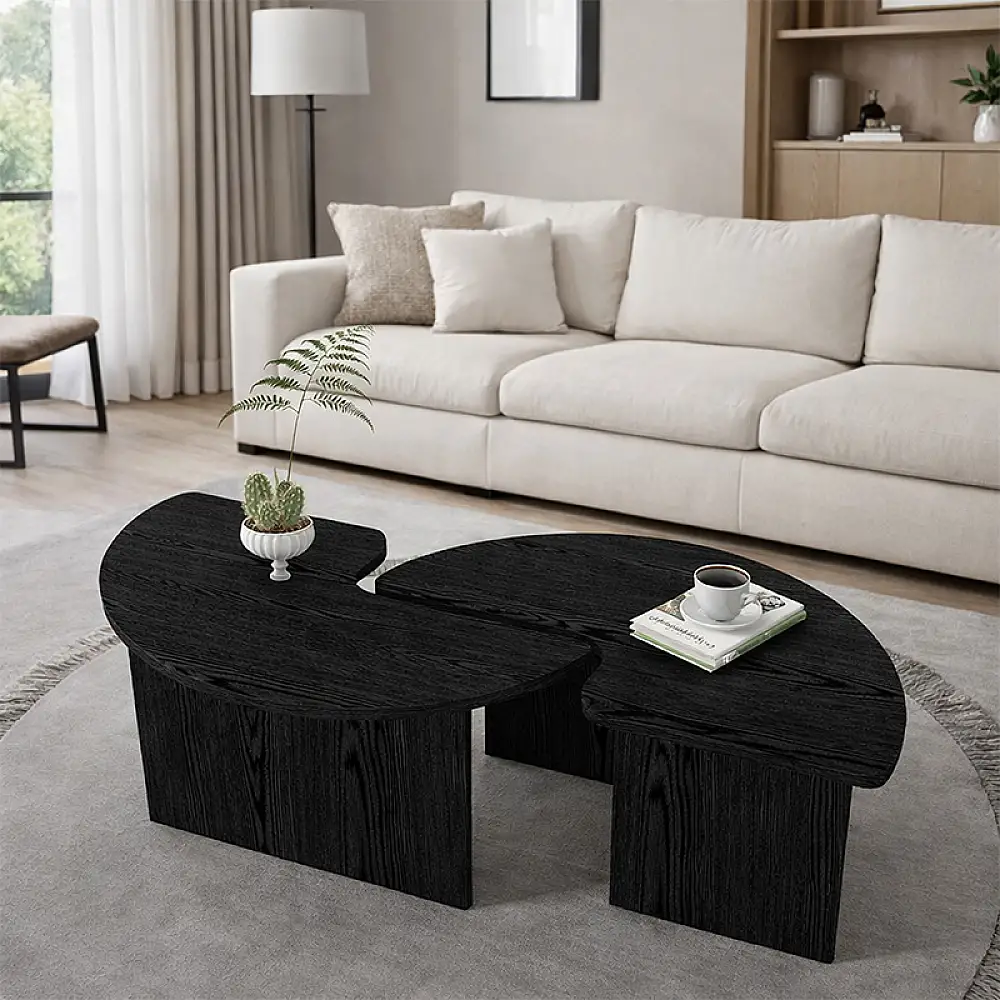 Τραπεζάκι σαλονιού σετ 2 τμχ Dorena Megapap χρώμα sencron black Ø90x41,7εκ. | GP042-0394,1