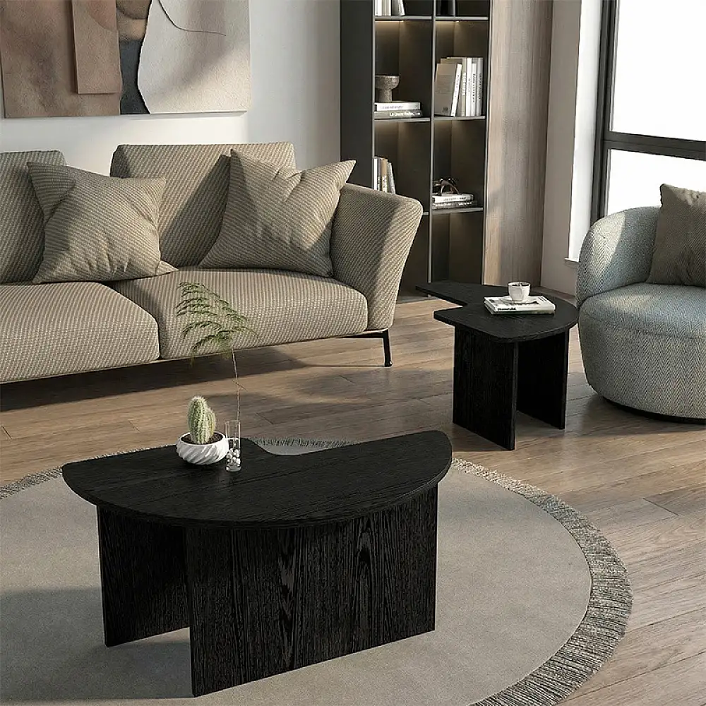 Τραπεζάκι σαλονιού σετ 2 τμχ Dorena Megapap χρώμα sencron black Ø90x41,7εκ. | GP042-0394,1