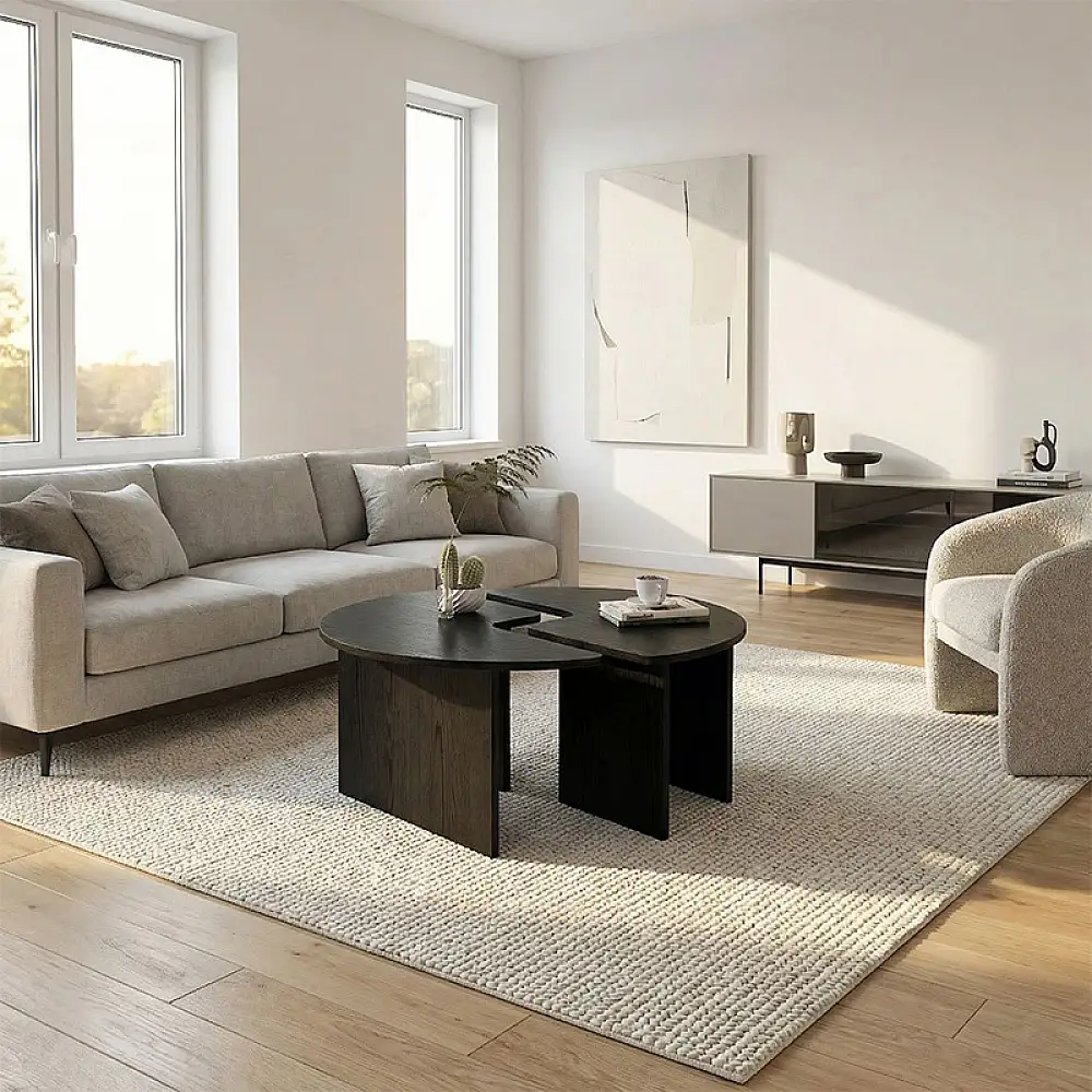 Τραπεζάκι σαλονιού σετ 2 τμχ Dorena Megapap χρώμα sencron black Ø90x41,7εκ. | GP042-0394,1