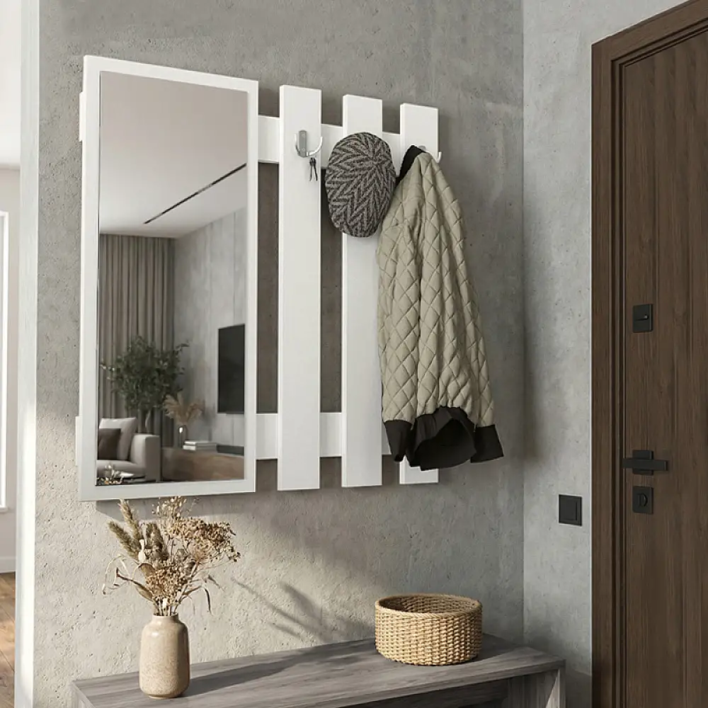 Κρεμάστρα τοίχου με καθρέπτη Folin Megapap χρώμα λευκό 90x4x90εκ. | GP042-0395,1