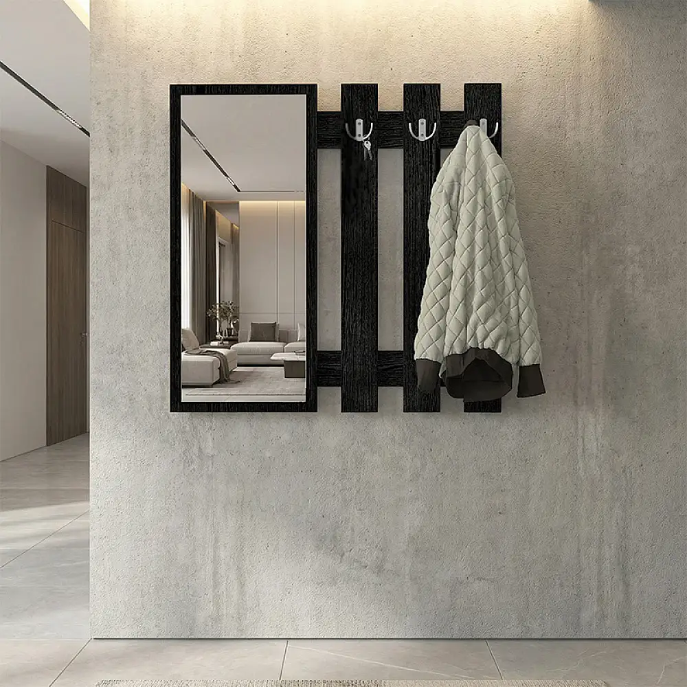 Κρεμάστρα τοίχου με καθρέπτη Folin Megapap χρώμα sencron black 90x4x90εκ. | GP042-0395,2