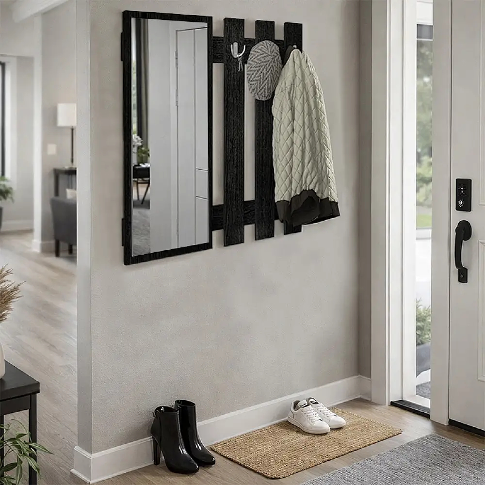 Κρεμάστρα τοίχου με καθρέπτη Folin Megapap χρώμα sencron black 90x4x90εκ. | GP042-0395,2