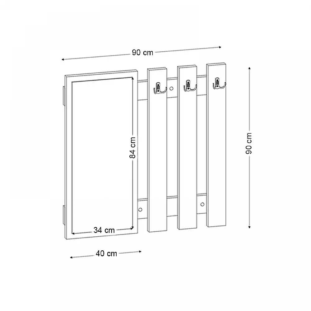 Κρεμάστρα τοίχου με καθρέπτη Folin Megapap χρώμα sencron black 90x4x90εκ. | GP042-0395,2