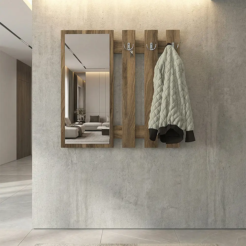 Κρεμάστρα τοίχου με καθρέπτη Folin Megapap χρώμα καρυδί 90x4x90εκ. | GP042-0395,3