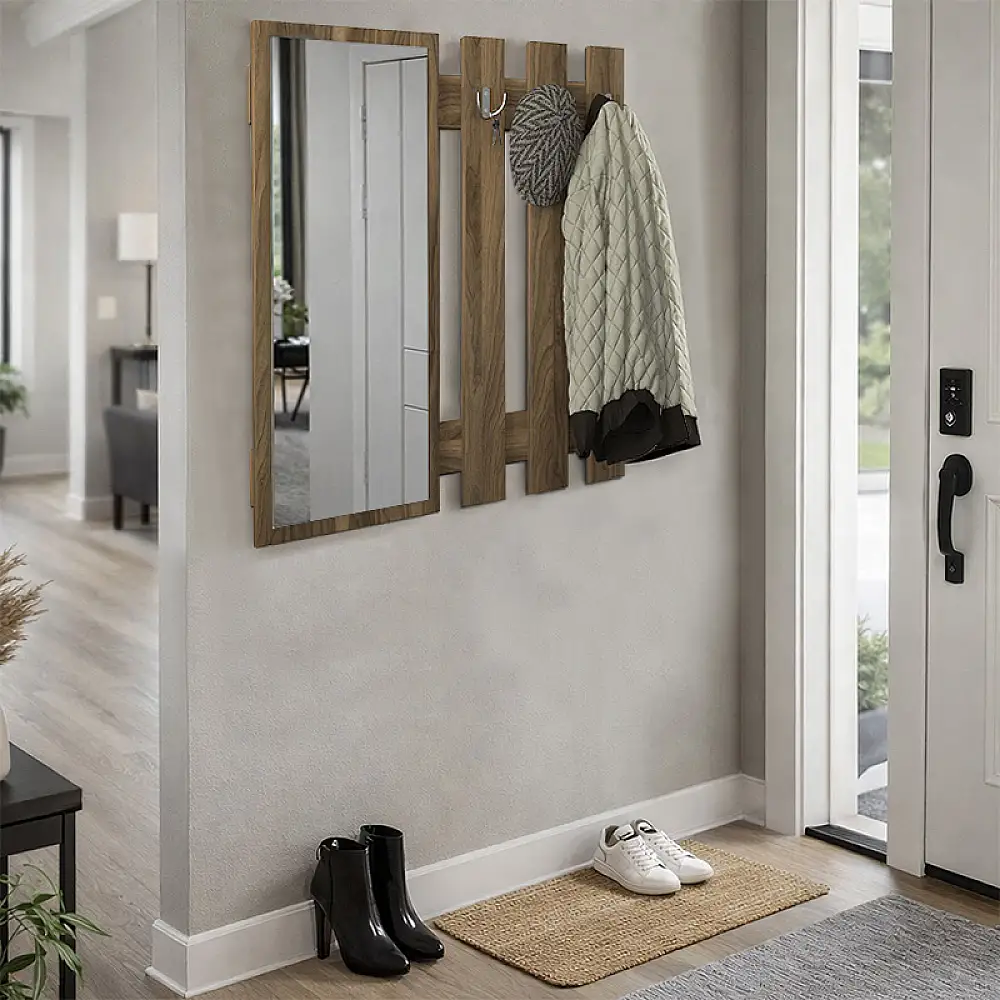 Κρεμάστρα τοίχου με καθρέπτη Folin Megapap χρώμα καρυδί 90x4x90εκ. | GP042-0395,3