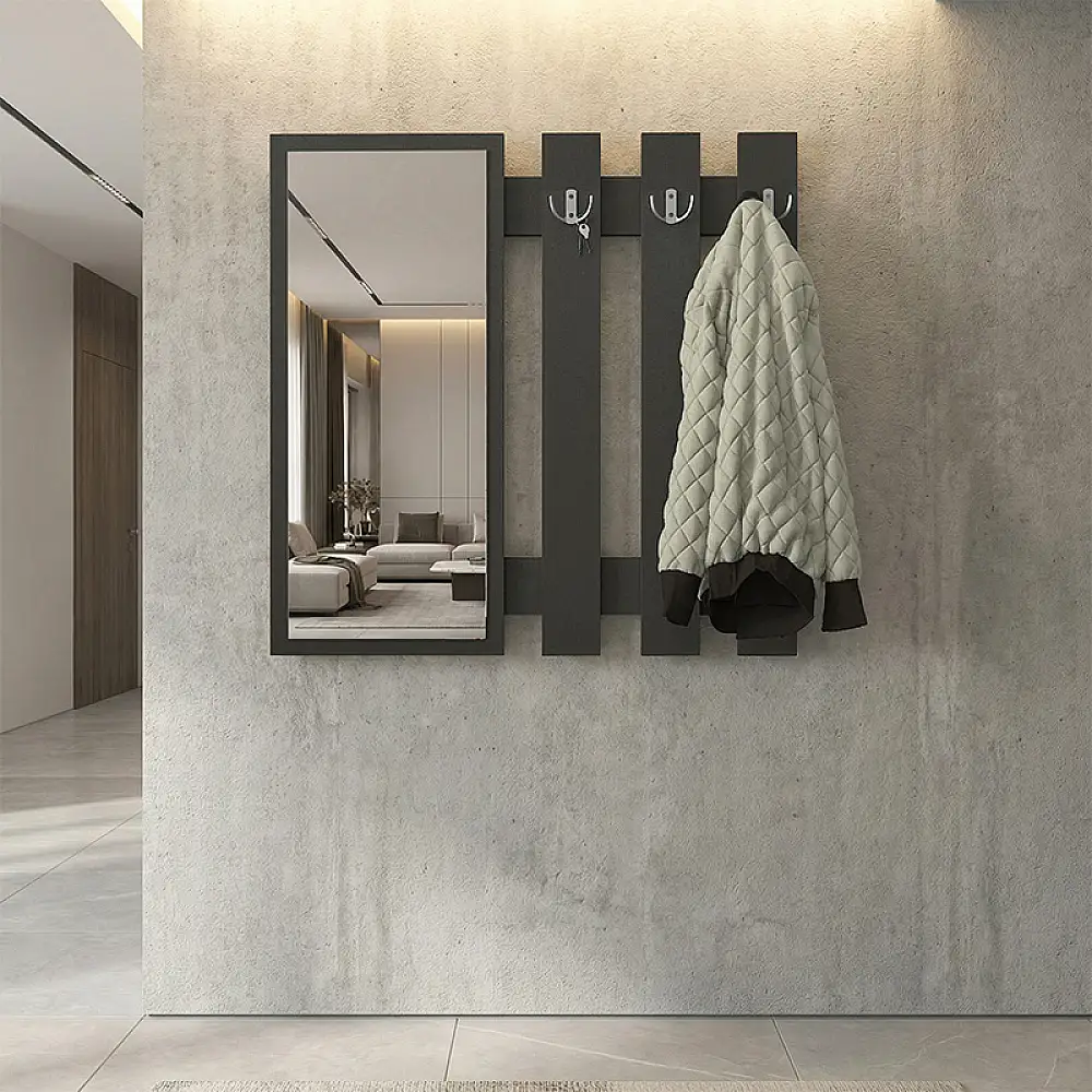 Κρεμάστρα τοίχου με καθρέπτη Folin Megapap χρώμα ανθρακί 90x4x90εκ. | GP042-0395,4