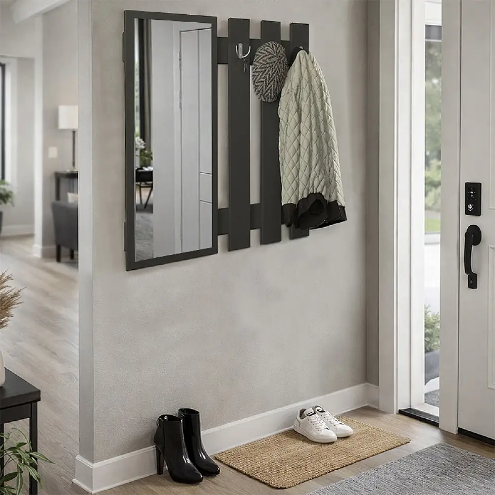 Κρεμάστρα τοίχου με καθρέπτη Folin Megapap χρώμα ανθρακί 90x4x90εκ. | GP042-0395,4