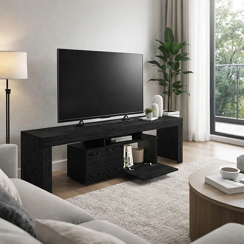 Έπιπλο τηλεόρασης Woodra Megapap χρώμα sencron black 180x31,3x50,2εκ. | GP042-0396,2