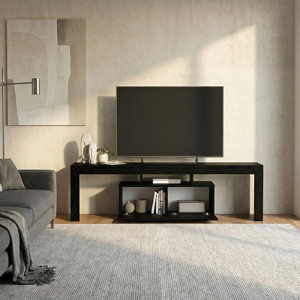 Έπιπλο τηλεόρασης Woodra Megapap χρώμα sencron black 180x31,3x50,2εκ. | GP042-0396,2