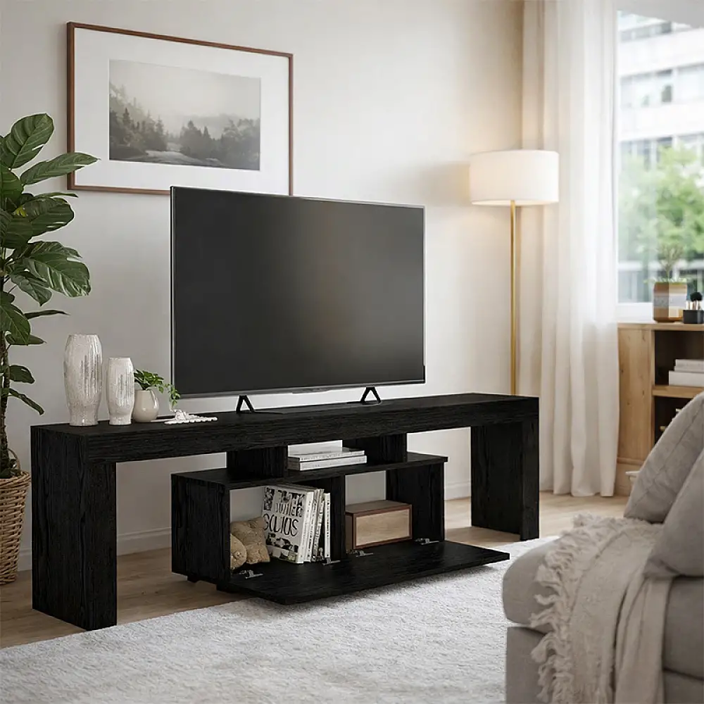 Έπιπλο τηλεόρασης Woodra Megapap χρώμα sencron black 180x31,3x50,2εκ. | GP042-0396,2