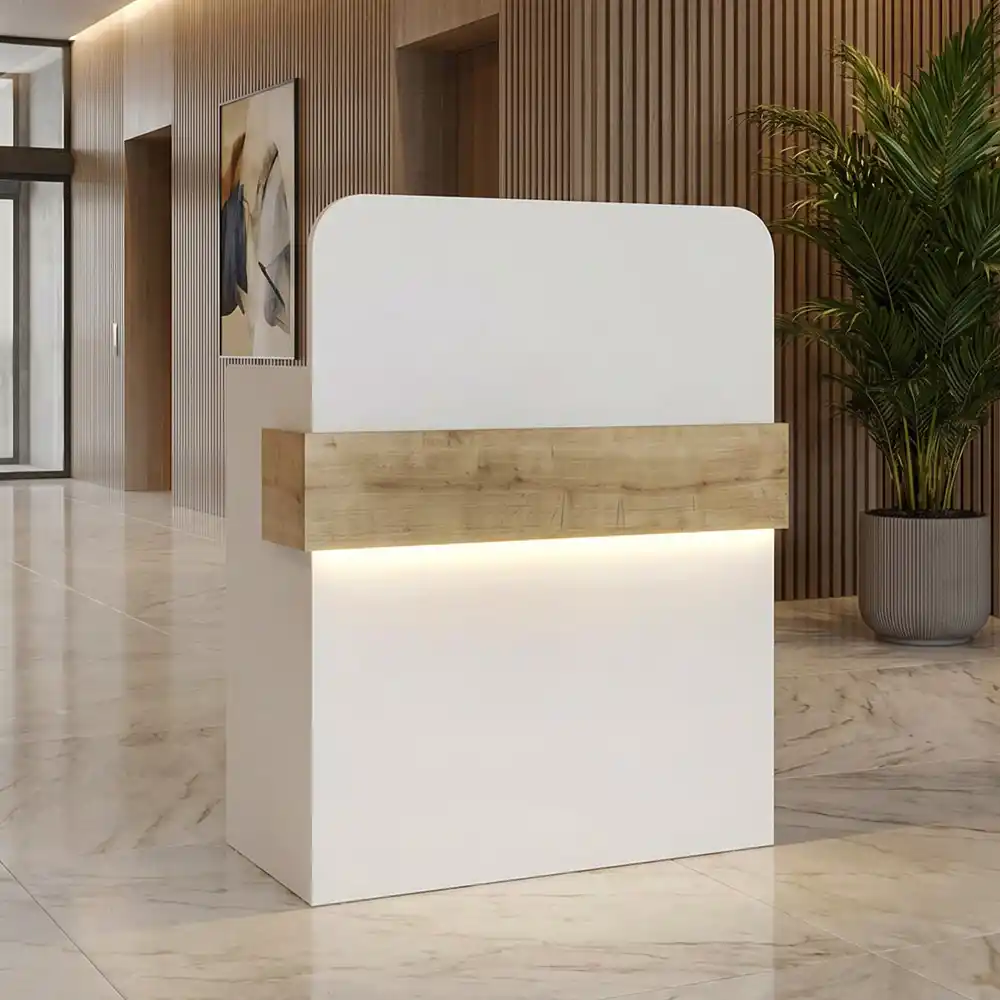 Γραφείο υποδοχής - reception Telmos Megapap με LED χρώμα λευκό - sapphire oak 90x43,6x119,2εκ. | GP042-0405,1