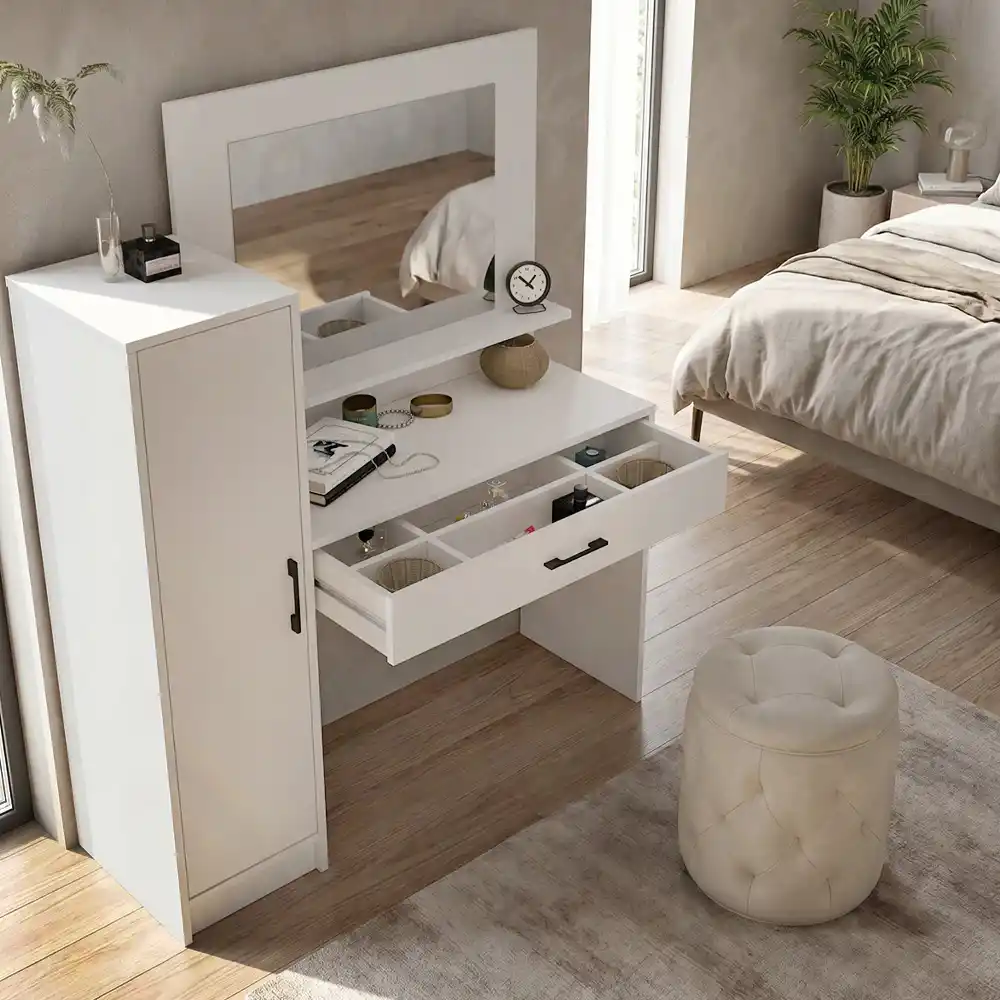 Τουαλέτα με καθρέπτη Kaunos Megapap χρώμα λευκό 123,8x40x148,2εκ. | GP042-0407,1