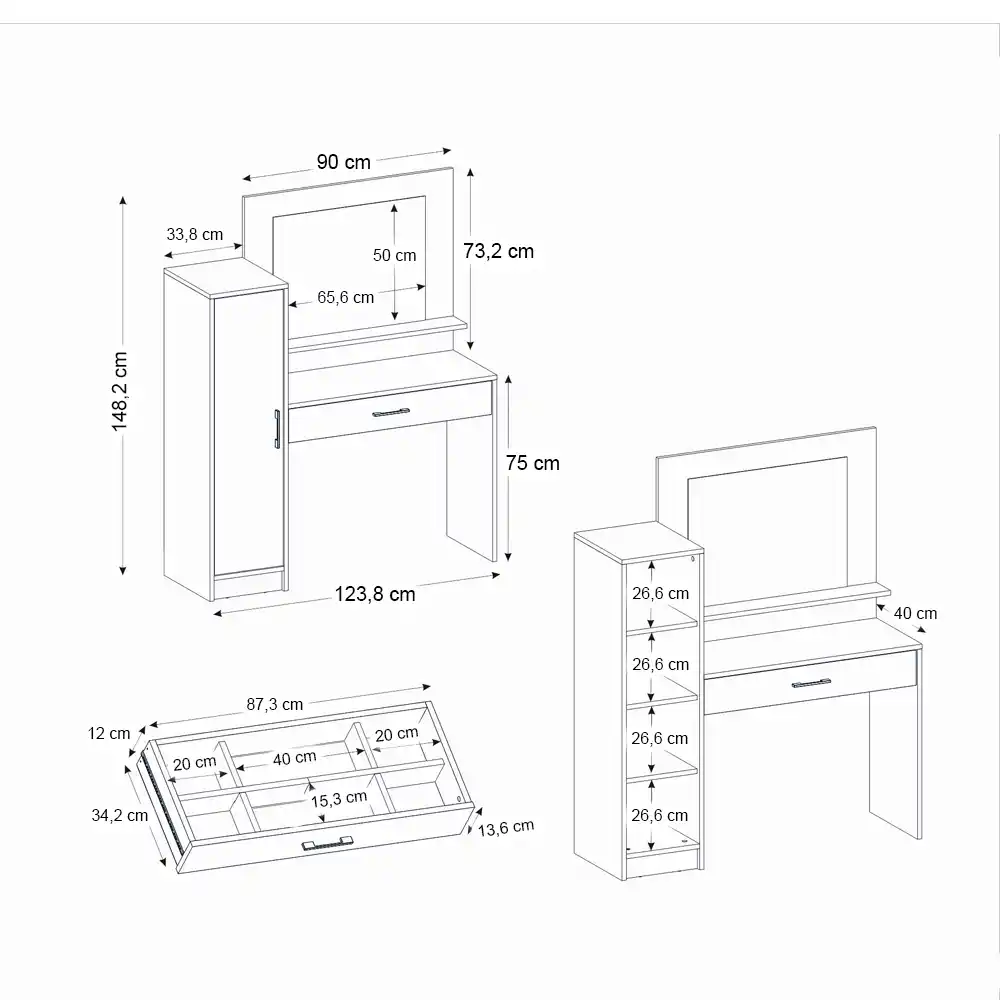 Τουαλέτα με καθρέπτη Kaunos Megapap χρώμα λευκό 123,8x40x148,2εκ. | GP042-0407,1
