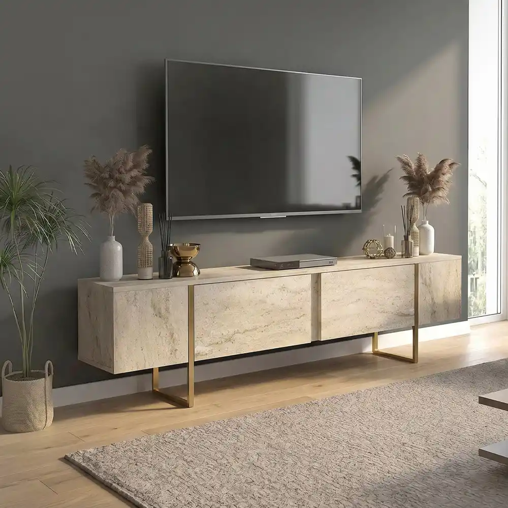 Έπιπλο τηλεόρασης Orontes Megapap χρώμα travertine - χρυσό 180x29,6x50εκ. | GP042-0409,3
