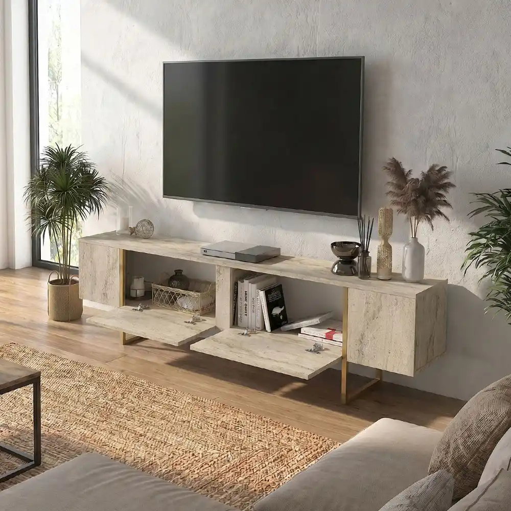 Έπιπλο τηλεόρασης Orontes Megapap χρώμα travertine - χρυσό 180x29,6x50εκ. | GP042-0409,3