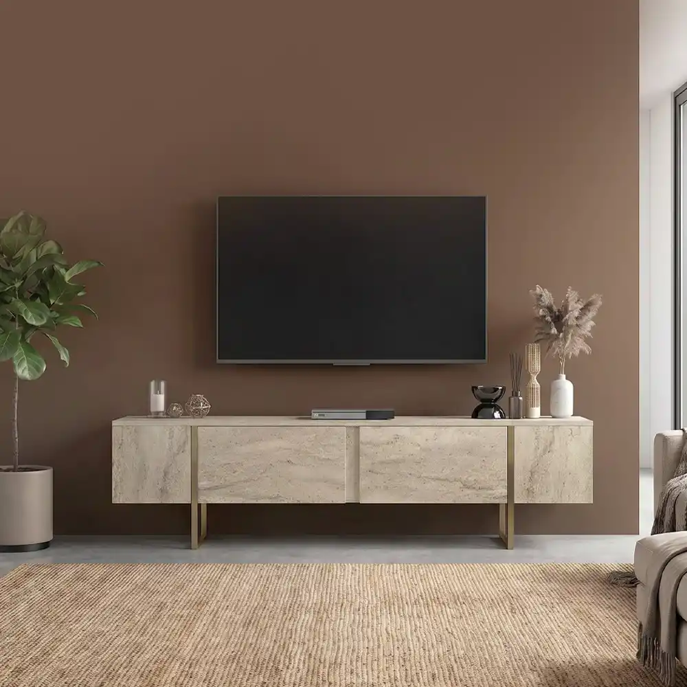 Έπιπλο τηλεόρασης Orontes Megapap χρώμα travertine - χρυσό 180x29,6x50εκ. | GP042-0409,3