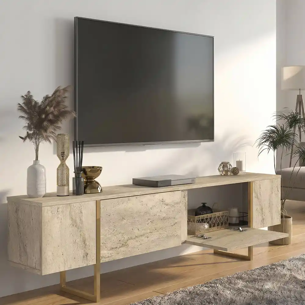 Έπιπλο τηλεόρασης Orontes Megapap χρώμα travertine - χρυσό 180x29,6x50εκ. | GP042-0409,3