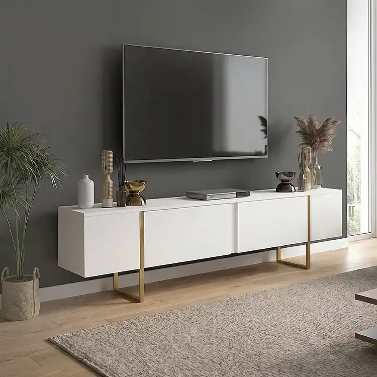 Έπιπλο τηλεόρασης Orontes Megapap χρώμα λευκό - χρυσό 180x29,6x50εκ. | GP042-0409,4