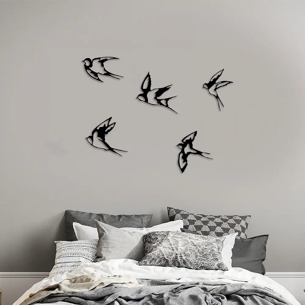 Διακοσμητικό τοίχου Swallows Megapap 5 τμχ μεταλλικό χρώμα μαύρο 19x19εκ. | GP052-0091