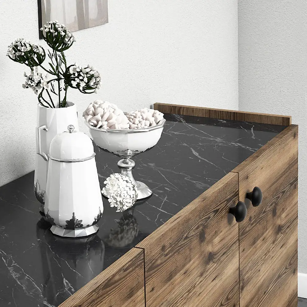 Μπουφές Lidya Megapap χρώμα καρυδί - μαύρο εφέ μαρμάρου 182x41x82,5εκ. | GP052-0115,1