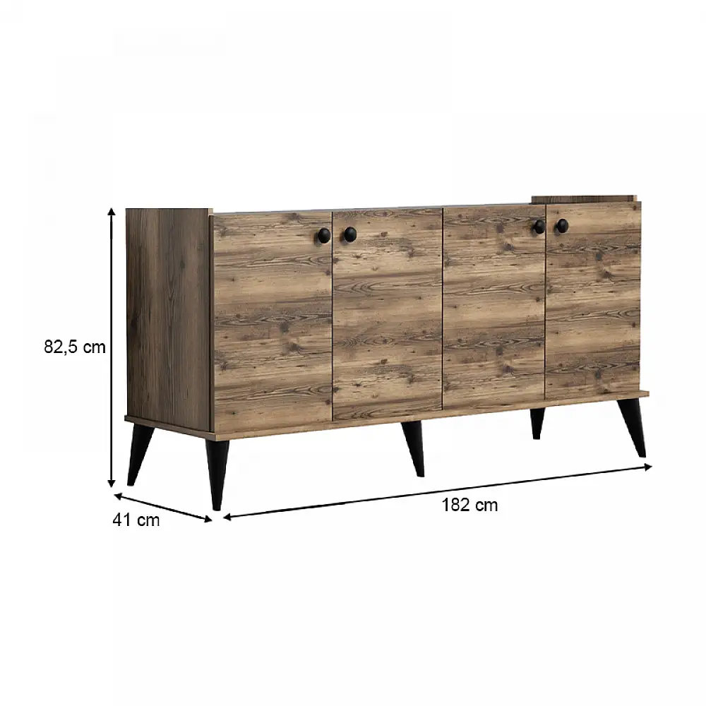 Μπουφές Lidya Megapap χρώμα καρυδί - μαύρο εφέ μαρμάρου 182x41x82,5εκ. | GP052-0115,1